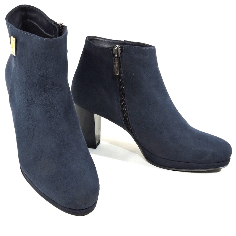 LUIGI TRAINI 🇮🇹 WOMEN'S NAVY BLUE SUEDE COMFORT ANKLE BOOTIE
